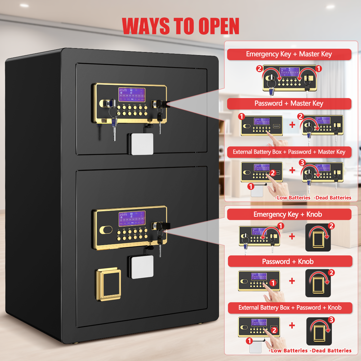 BESAFETY 9.6 Cuft Large Double Door Safe Box, Digital Keypad Home Security Safe With Fireproof Waterproof Bag & Adjustable Shelf
