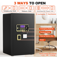 BESAFETY 6.5 Cuft Large Safe Box, Digital Keypad Home Security Safe With Fireproof Waterproof Bag & Adjustable Shelf