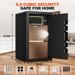 BESAFETY 6.5 Cuft Large Safe Box, Digital Keypad Home Security Safe With Fireproof Waterproof Bag & Adjustable Shelf