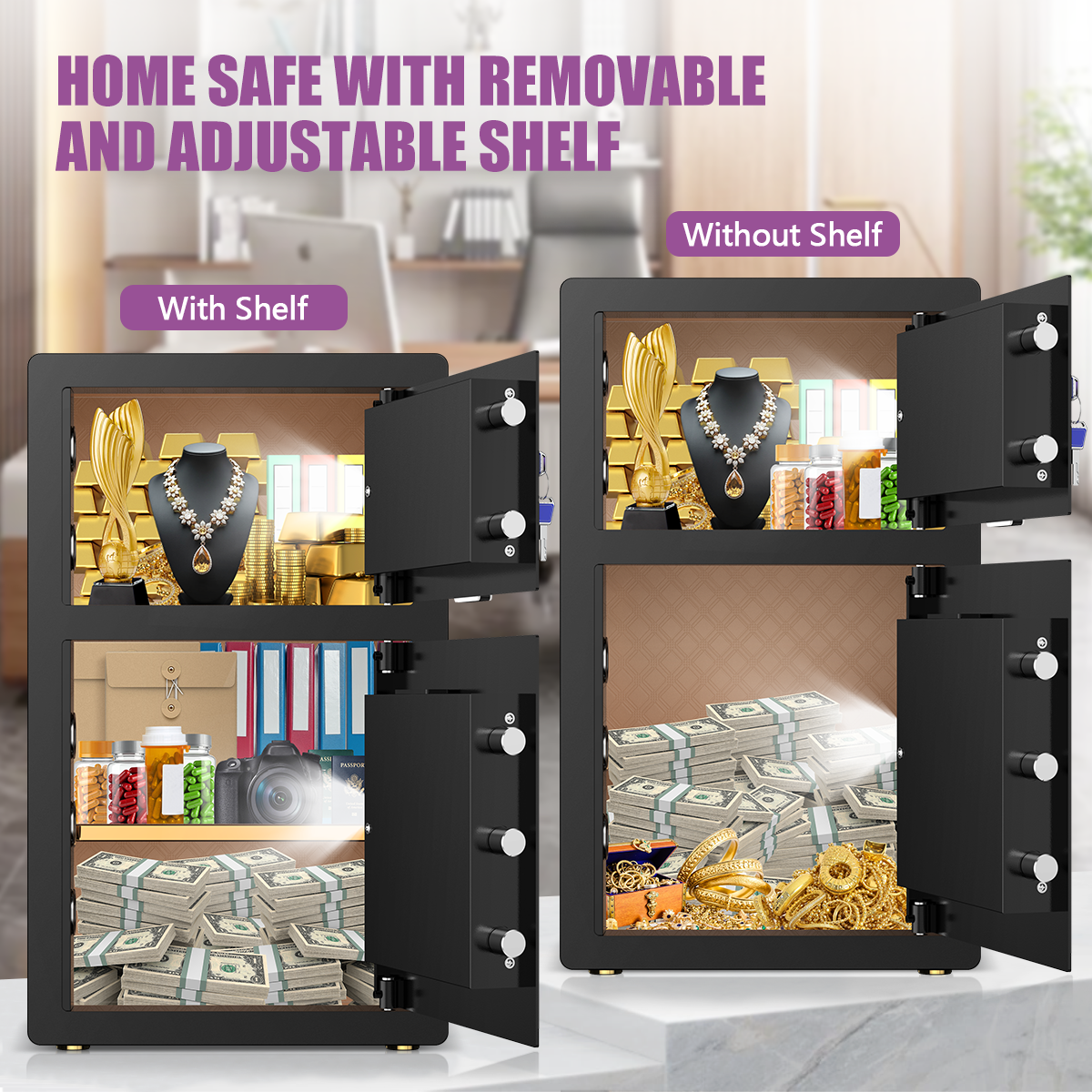 BESAFETY 7.6 Cuft Large Double Door Safe Box, Digital Keypad Home Security Safe With Fireproof Waterproof Bag & Adjustable Shelf