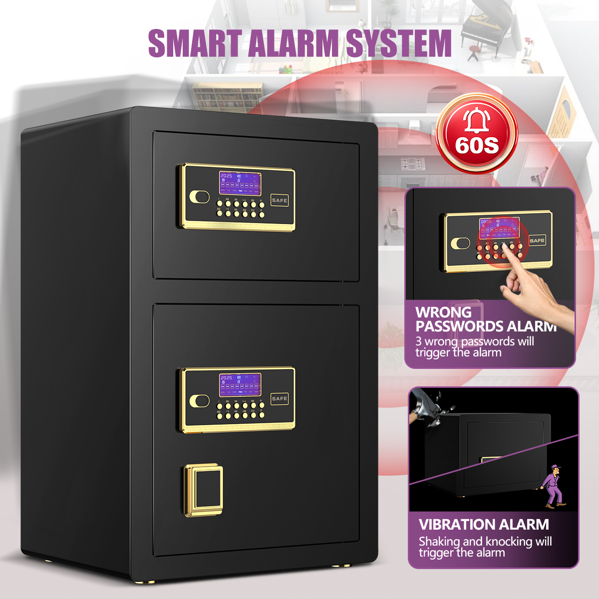 BESAFETY 7.6 Cuft Large Double Door Safe Box, Digital Keypad Home Security Safe With Fireproof Waterproof Bag & Adjustable Shelf