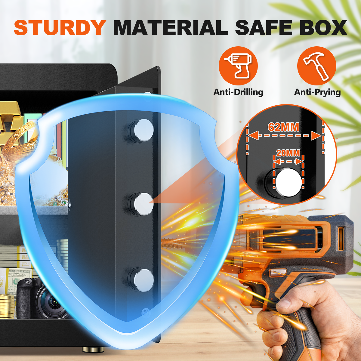 BESAFETY 2.5 Cuft Safe Box, Digital Keypad Home Security Safe With Fireproof Waterproof Bag & Adjustable Shelf