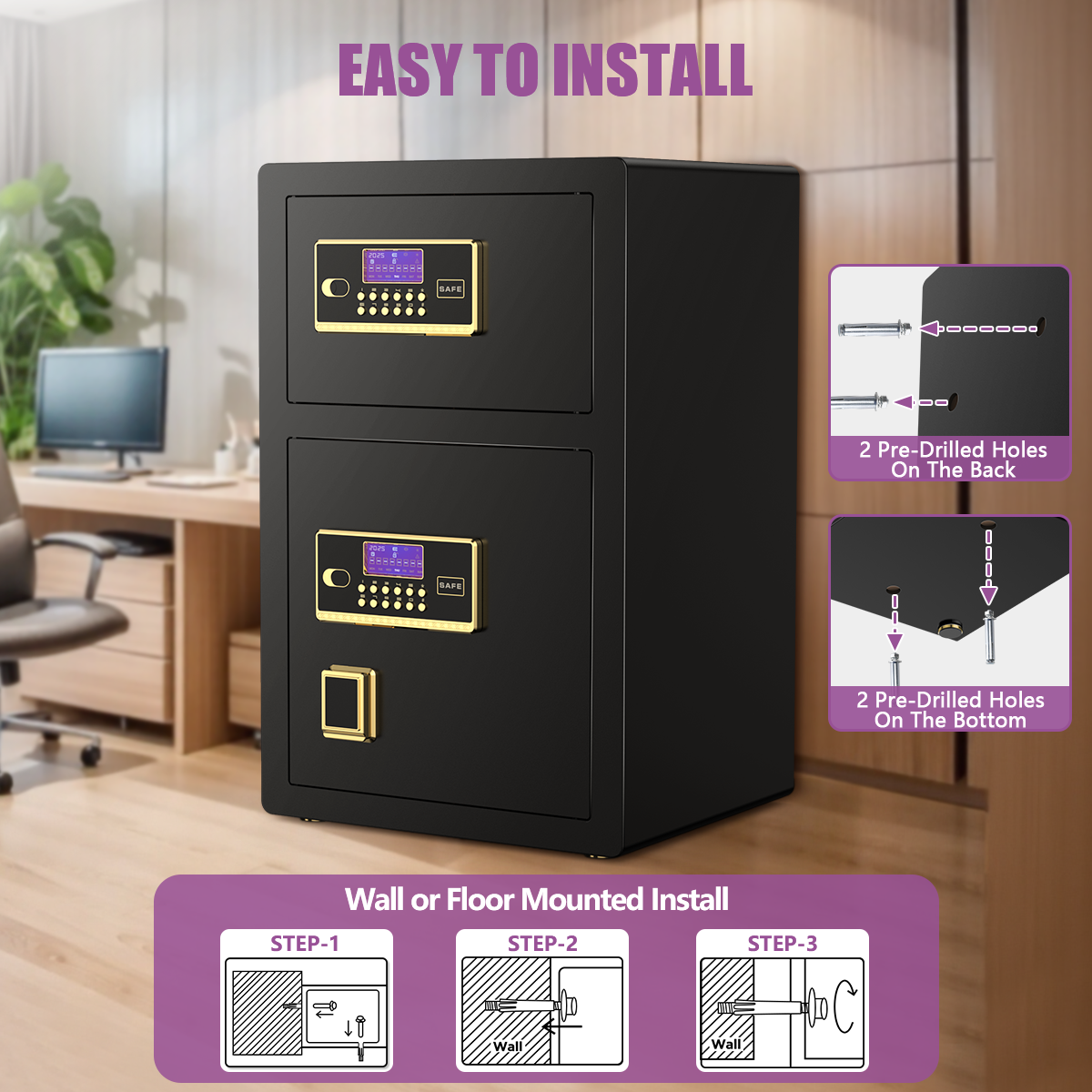 BESAFETY 7.6 Cuft Large Double Door Safe Box, Digital Keypad Home Security Safe With Fireproof Waterproof Bag & Adjustable Shelf