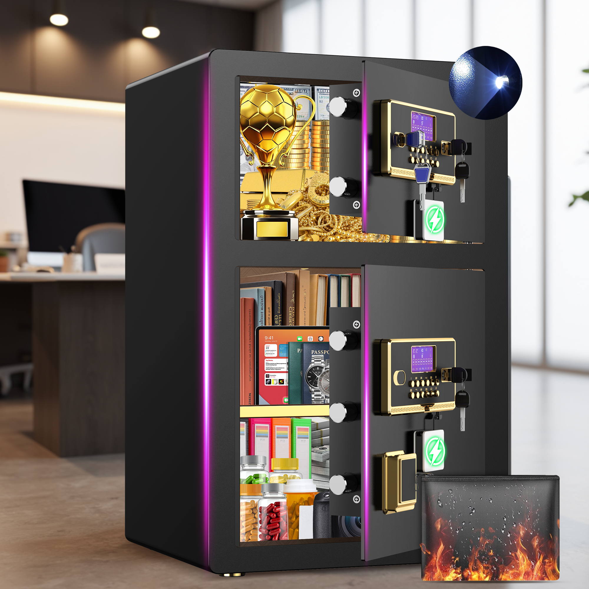 BESAFETY 7.6 Cuft Large Double Door Safe Box, Digital Keypad Home Security Safe With Fireproof Waterproof Bag & Adjustable Shelf